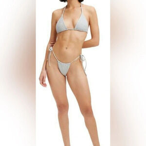 Good American Sparkle Tiny Ties Bikini Set in silver glitter